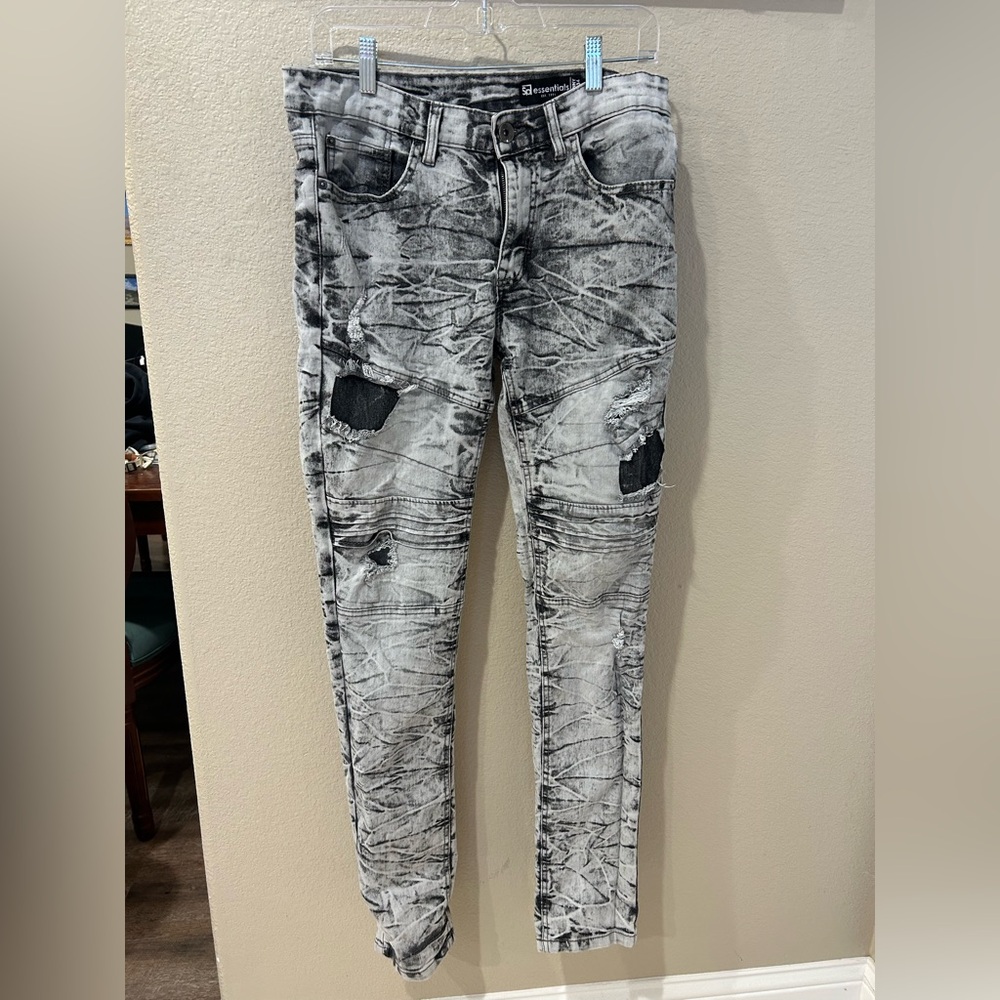Essentials Acid Washed Skinny Jeans 32x34
